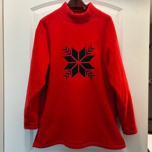 RED Ultra-Soft MICRO-FLEECE Mock T-neck BLACK SNOWFLAKE Tunic TOP * M 24" across